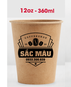 Ly Giấy Kraft 1 Lớp Ø90 - 12oz (360ml) - In 1 Màu (Hàng order) (390 - 410ml) - Cái